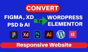 I will convert PSD, xd, ai, and figma to wordpress by elementor pro