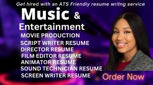 I will write entertainment CV, music media resume, CV maker, cover letter, LinkedIn profile