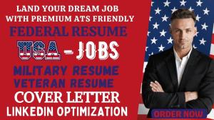 I will provide federal resume, USA job, ksa, military, and gs level qualification