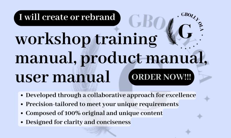 I will create or rebrand workshop training manual, product manual, and user manual