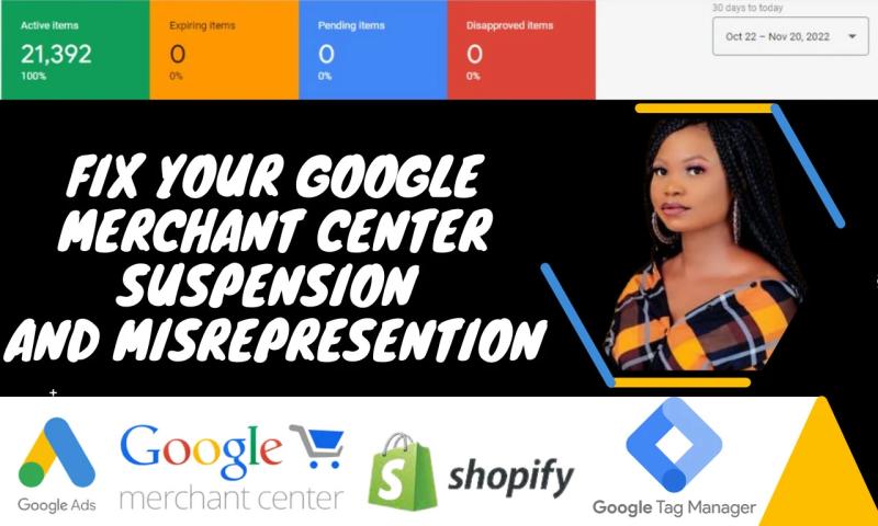 I will link Shopify store to Google Merchant Center and fix shopping ads suspension