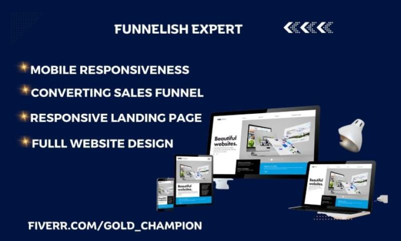 I will funnelish product page landing page clickfunnels sales page checkout page