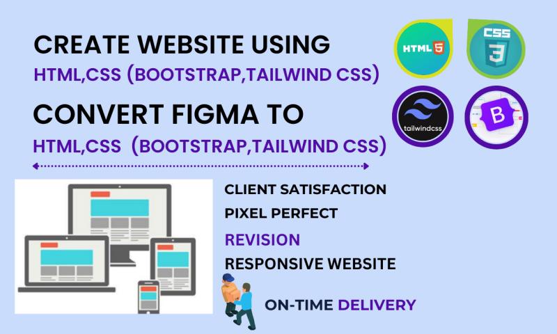 I will convert figma to html css bootstrap tailwind, create website