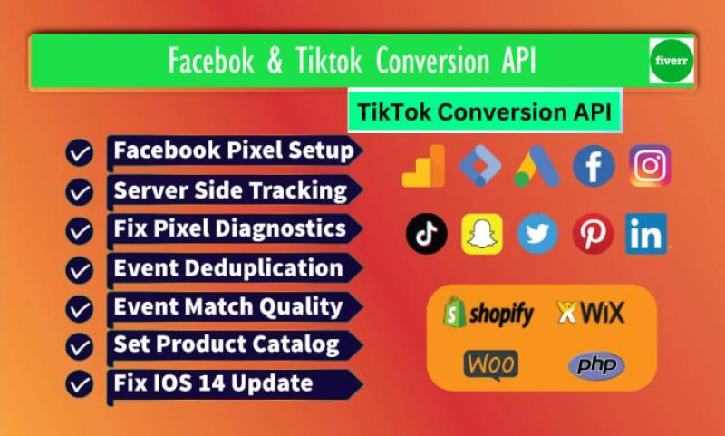 I will setup TikTok Pixel, Conversion API, GA4 Server Side Tracking for Your Website
