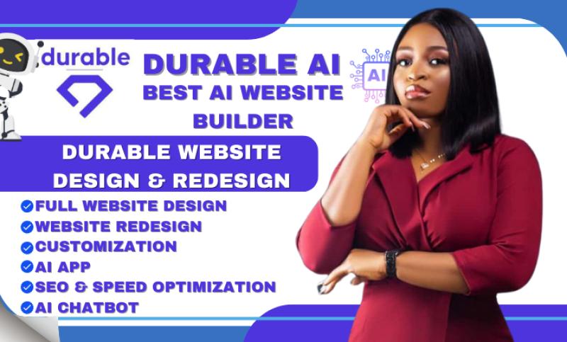 I will design durable, ai website, 10web, ecommerce website, durable ai website