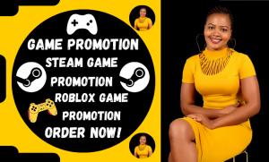 I will run organic steam game promotion, roblox, pc, online game to get wishlists