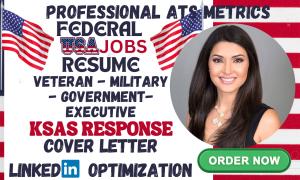 I will write federal resume, KSA response for veteran, military, and USAJOBS