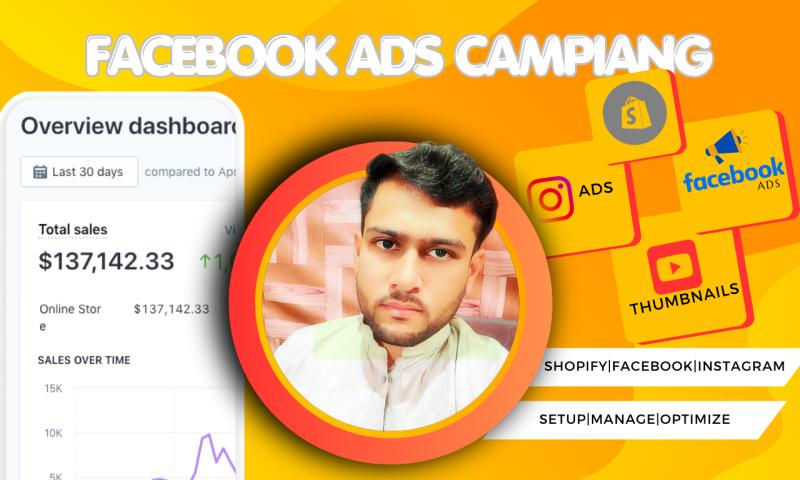 I will be your Facebook, Instagram, Shopify Ads Campaign Manager and Post Designer