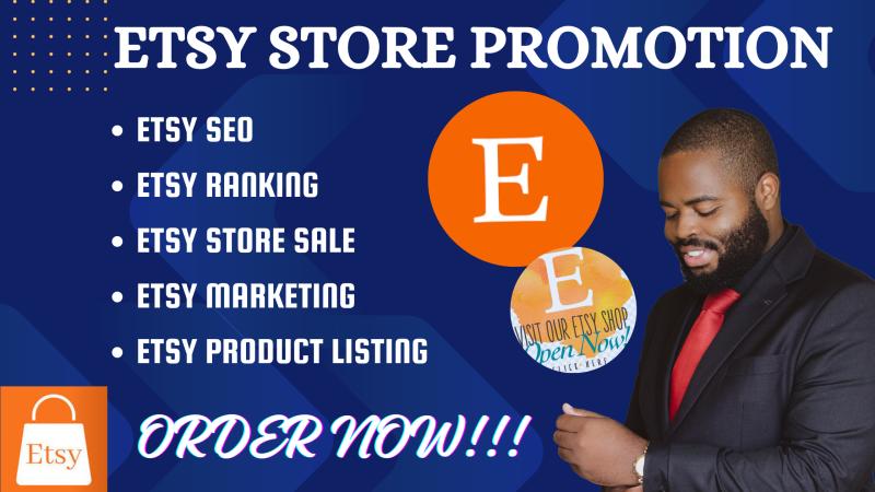 I will do Etsy store promotion, Etsy rank, and Etsy marketing to boost traffic and sales
