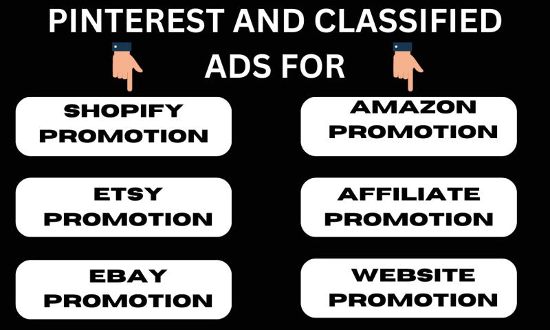 I will promote Etsy, Shopify, eBay, Amazon to my 21 million Pinterest and Classified Ads