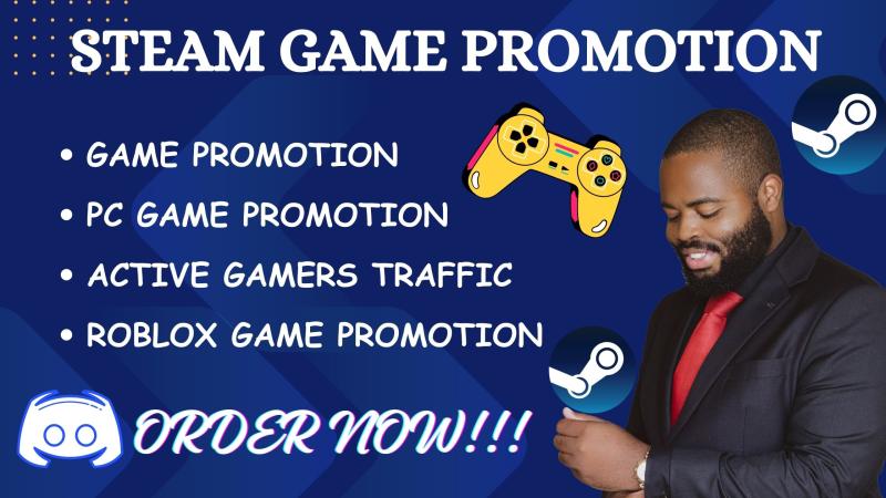 I will steam game promotion, roblox game promotion, steam game marketing roblox game