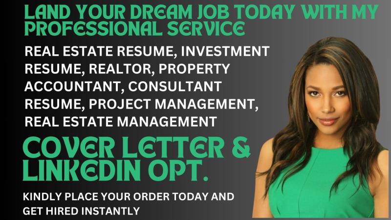 I will create real estate, sales, banking, accounting, marketing, CEO finance resume