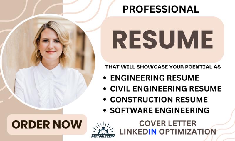 I will design engineering resume, construction resume, civil engineering resume, and cover letter