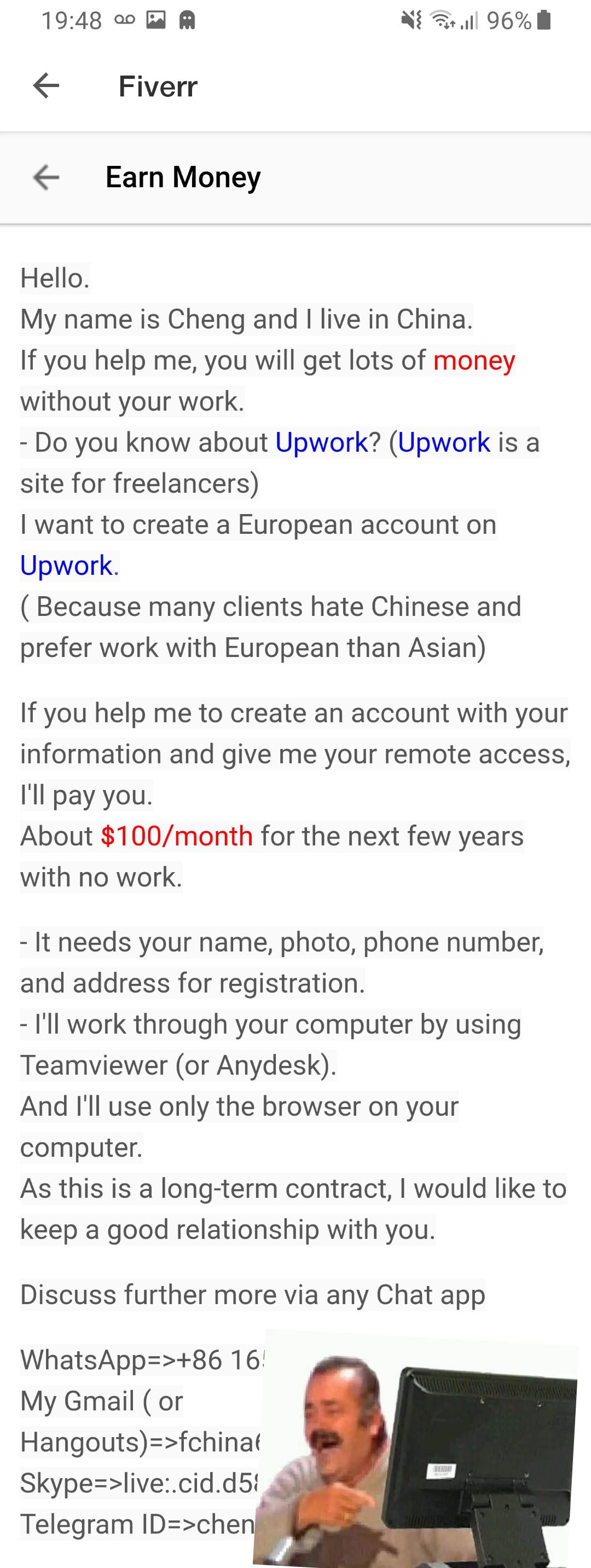 So apparently fiverr scams are thing : r/Scams