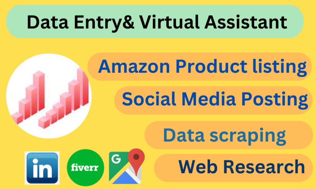 I will data entry, web research, virtual assistant, copy paste job