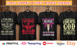 I will do bulk t shirt designs for you and your pod business