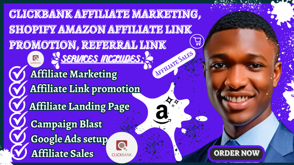 I will do clickbank affiliate marketing, shopify amazon affiliate link promotion