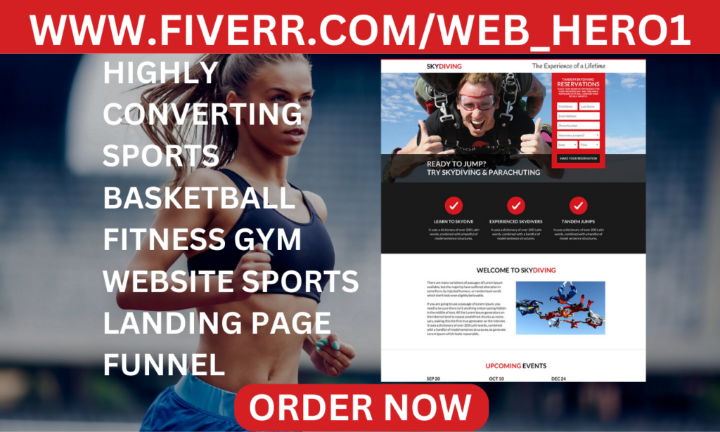 design attractive sports, basketball, gym, fitness website sports landing page