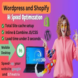 I will increase website speed up, shopify speed up optimization google and gtmetrix