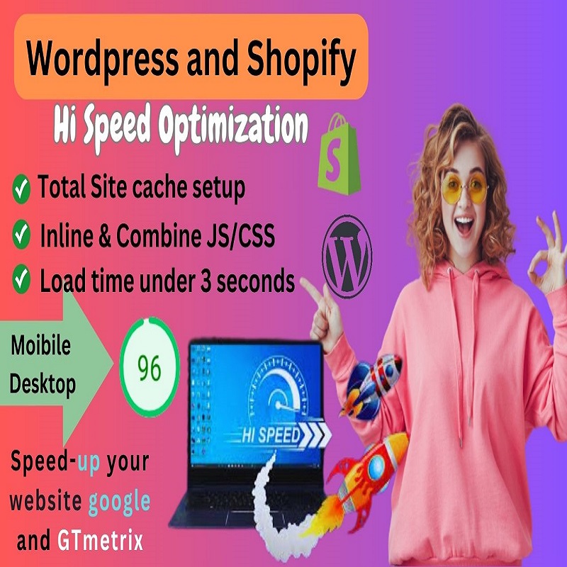 I will increase website speed up, shopify speed up optimization google and gtmetrix