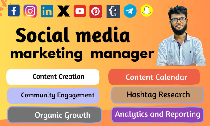I will be manage your social media account and business page with content creation