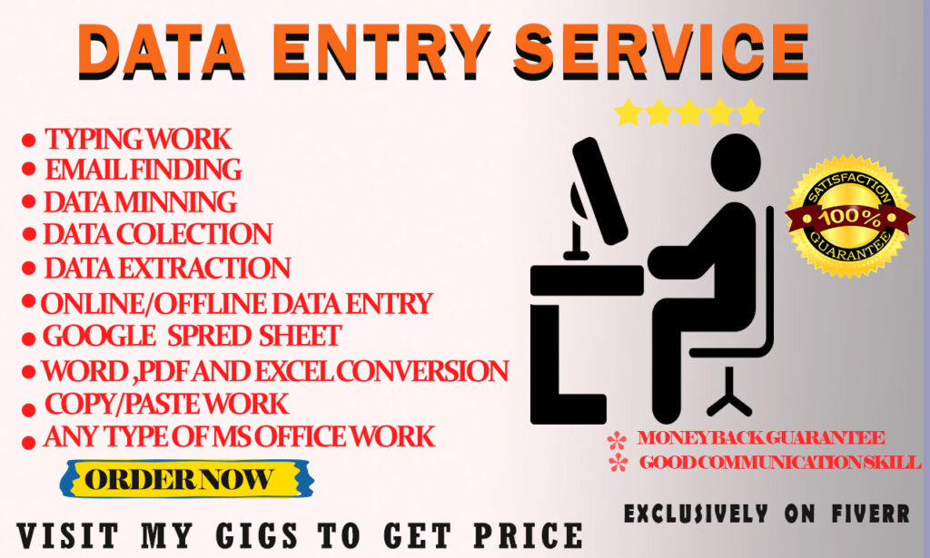 I will do data entry, web scraping, email finding, data extraction, copy paste