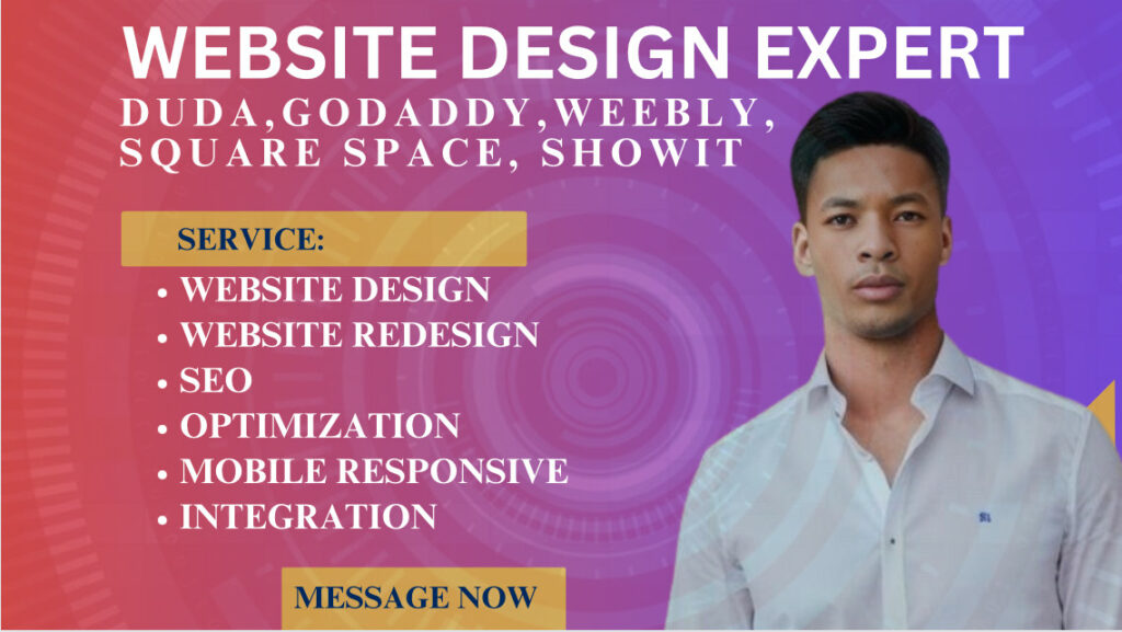 I will design duda squarespace weebly godaddy website design redesign and website SEO