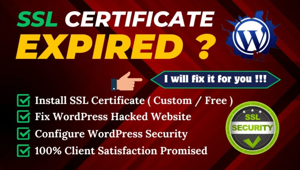 I will install ssl certificate, remove wordpress malware and remove virus