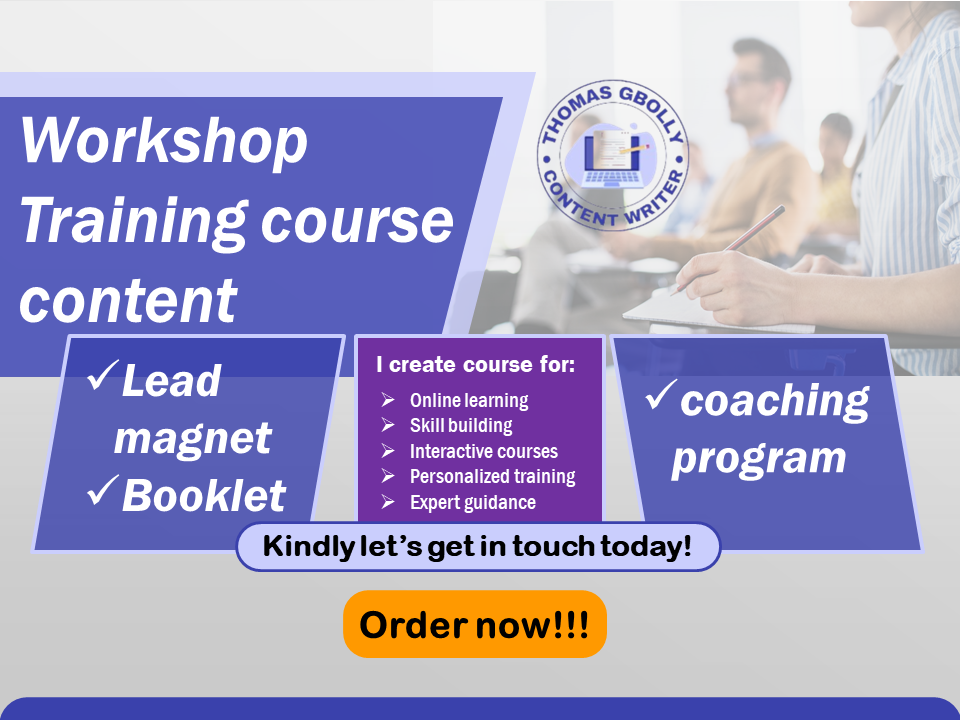 I will create workshop training course content, lead magnet, booklet, coaching program