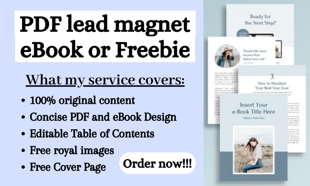I will design lead magnet, ebook, freebie, infographic, workbook, do PDF formatting
