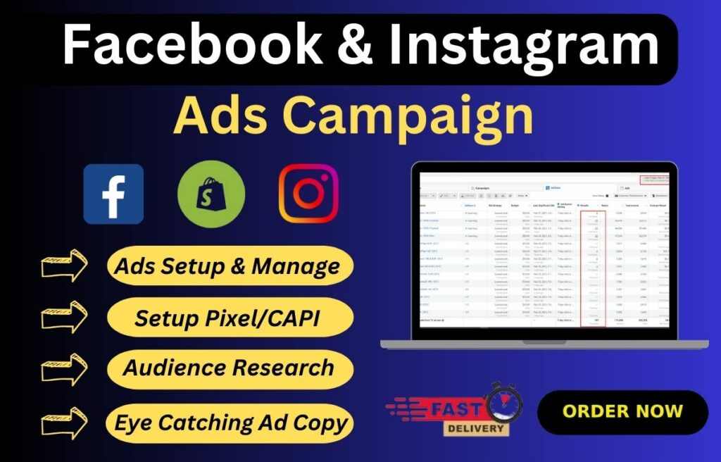 I will do facebook ads and instagram ads campaign, shopify fb advertising