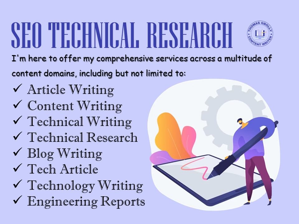I will do technical SEO research, tech articles, blog posts, reports, content writing