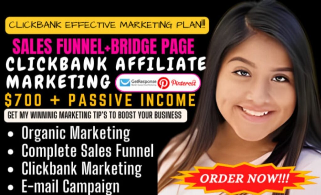 I will do passive income clickbank affiliate marketing sales funnel