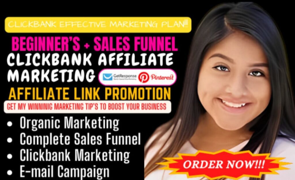 I will do clickbank affiliate marketing sales funnel, link promotion for beginners