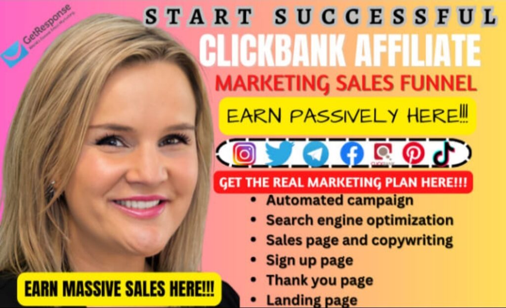 I will start successful clickbank affiliate marketing sales funnel for passive income