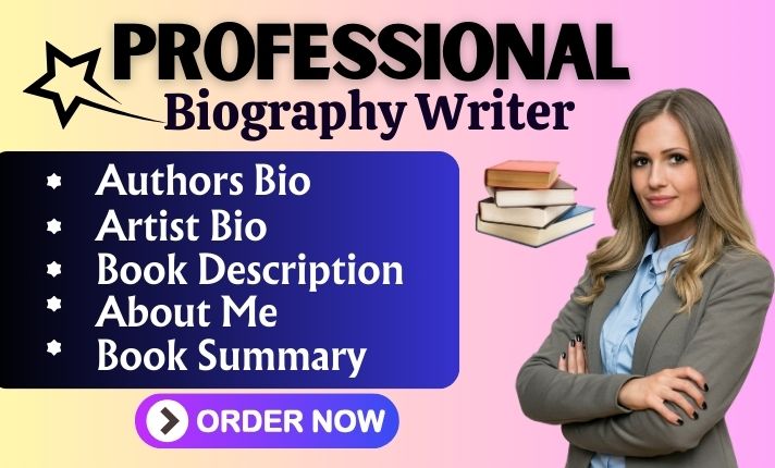 I will write author bio artist bio book description about me book summary authors note