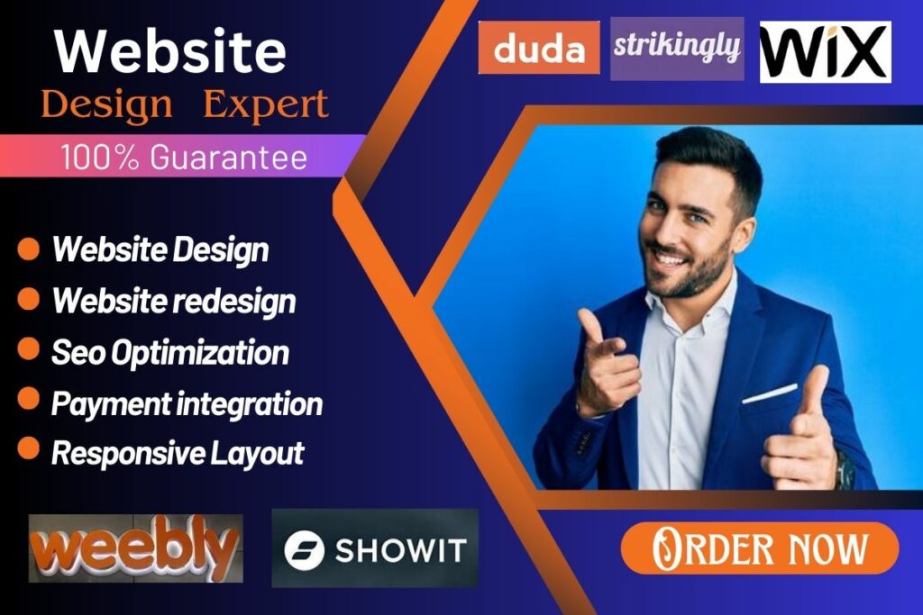 I will design weebly, showit, wix, jimdo, square space, duda, carrd, strikingly website