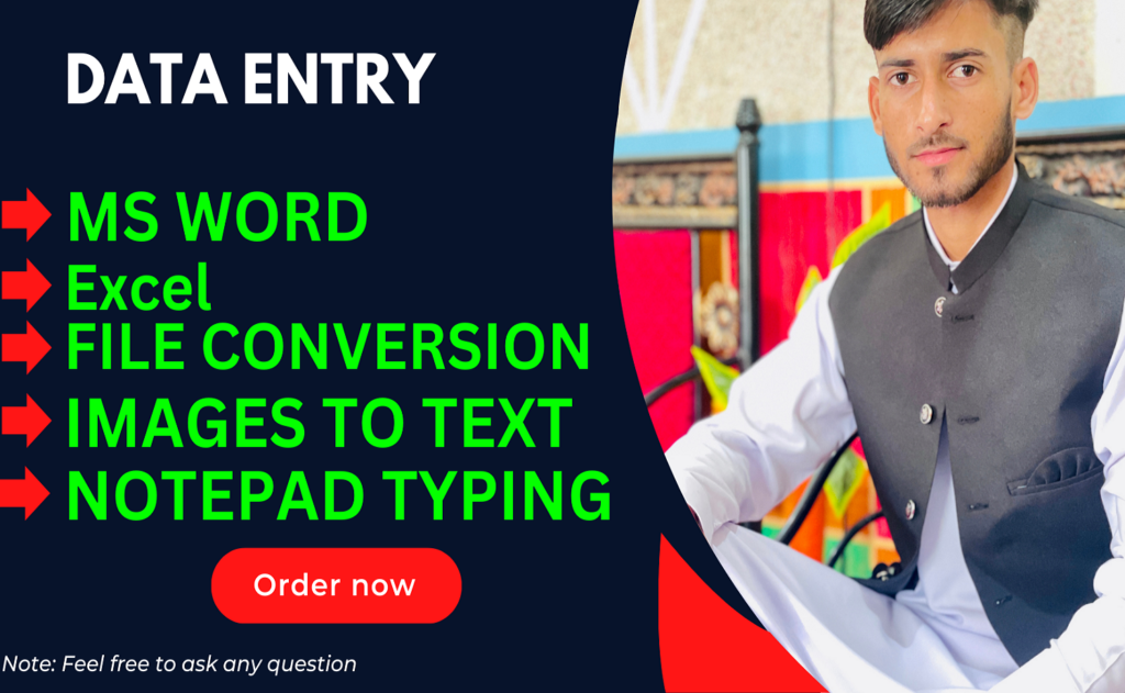 I will do data entry for ms word, file convert, image to text, notepad and excel
