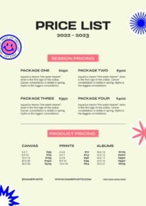 Free Cool Freelance Photographer Price List template