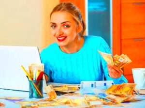 Positive Young Woman Earning Money Being Freelancer Stock Photo  Image