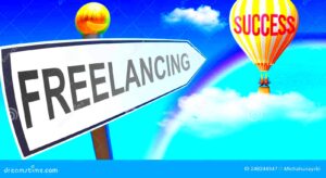 Freelancing And Success  Pictured As Word Freelancing And A Balloon